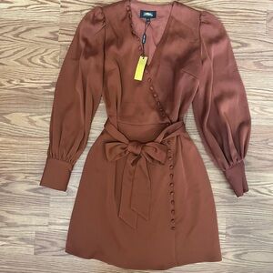 Elegant Burnt Orange Wrap Dress